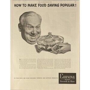 Corning "How To Make Food Saving Popular" Vintage Print Ad 1948